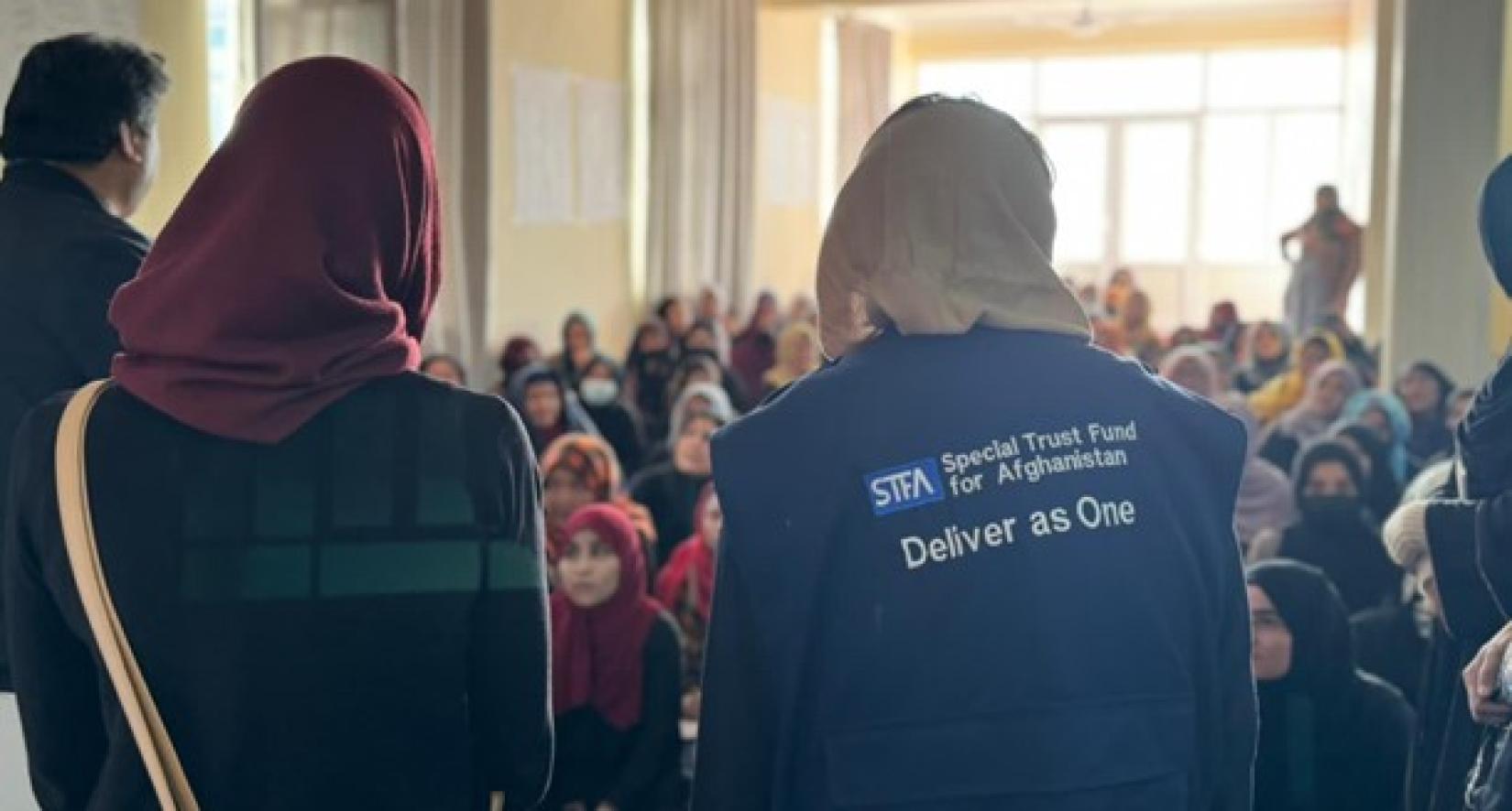 UN Joint Mission representatives including STFA meets with female beneficiaries in Northern Region, Afghanistan.